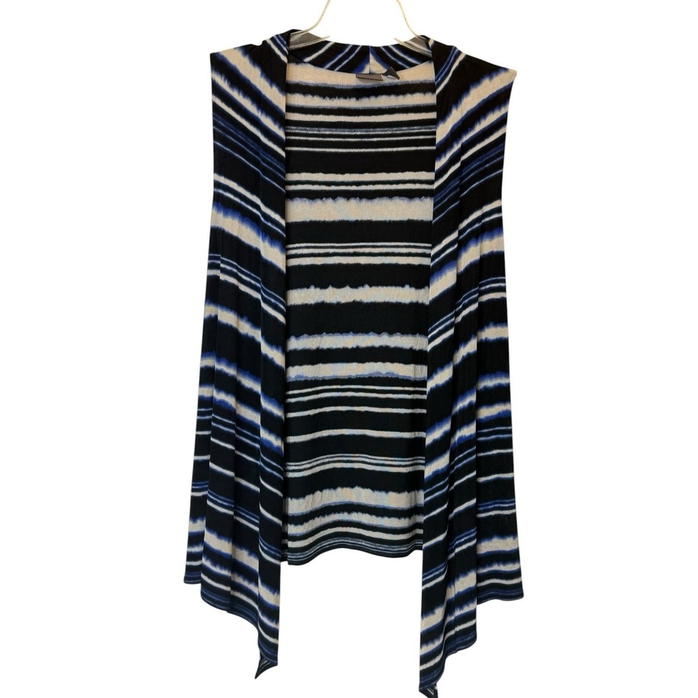 Chico's Travelers Womens Vest XL Blue White Watercolor Striped Stretchy